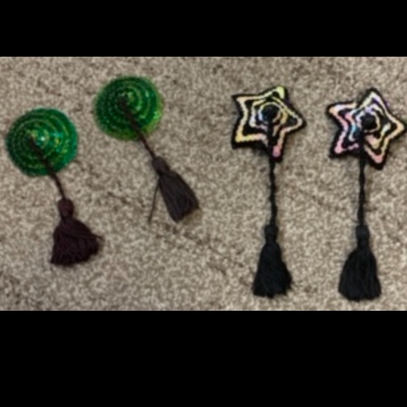 Lingerie- Costume-Green sequins pasties with tassels, nipple covers, burlesque - Picture 4 of 12